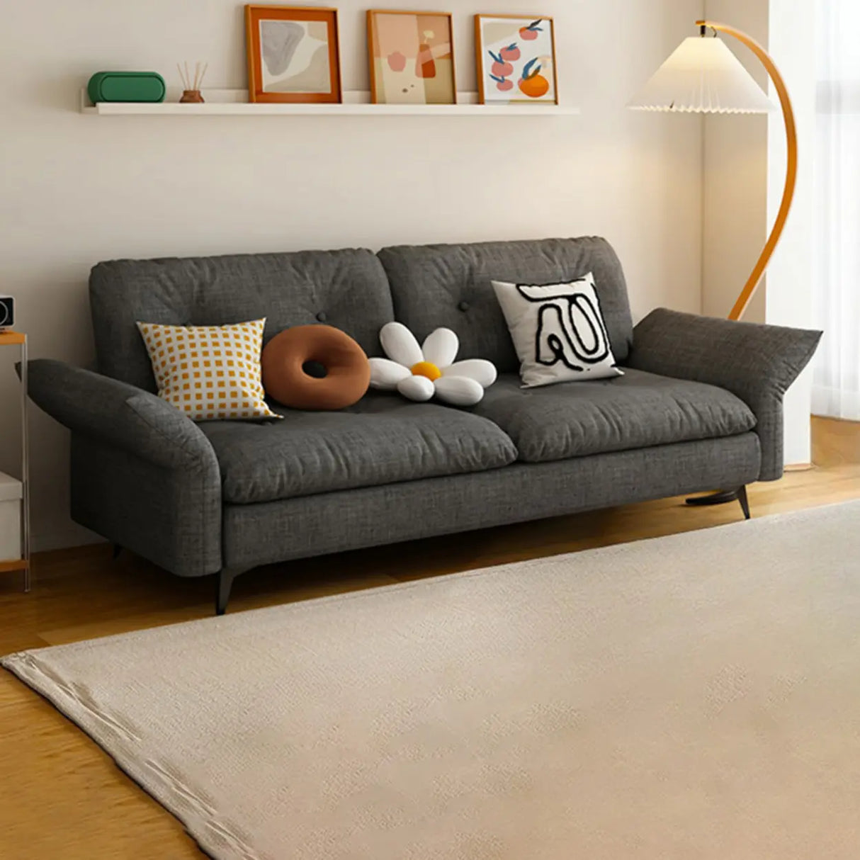 Adjustable Armrest Height Beige Cotton Linen Sleeper Image - 30