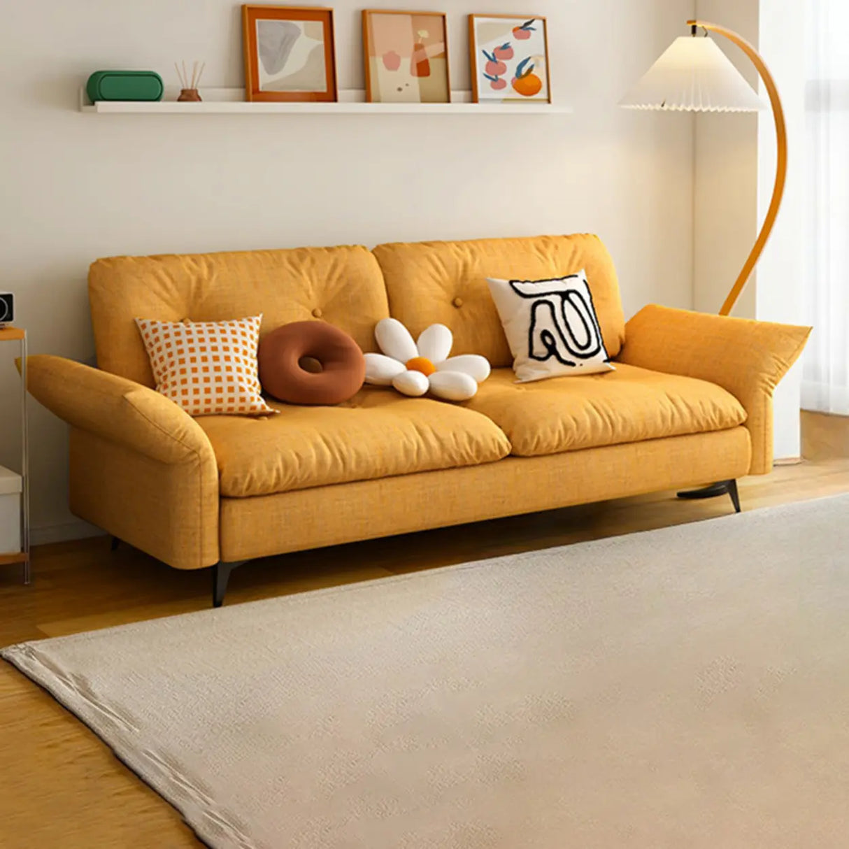 Adjustable Armrest Height Beige Cotton Linen Sleeper Image - 31