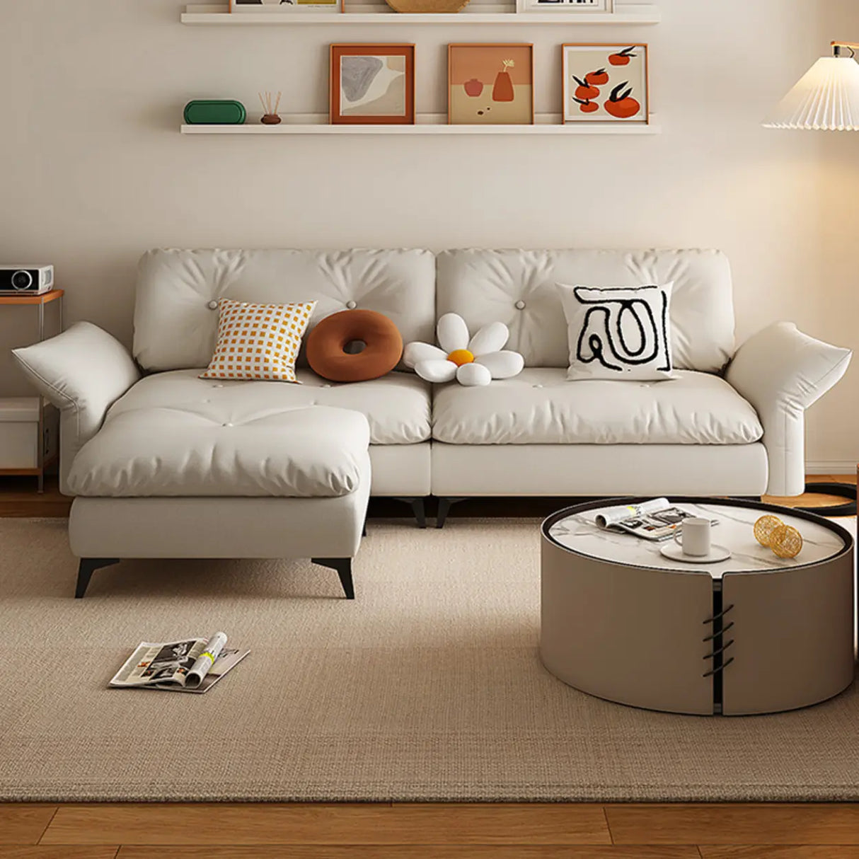 Adjustable Armrest Height Beige Cotton Linen Sleeper Image - 4