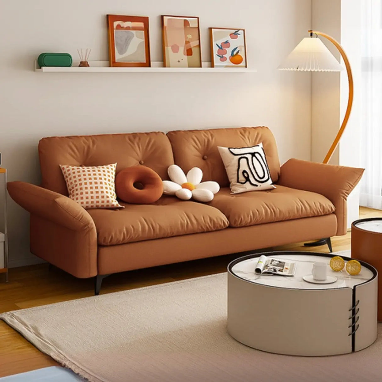 Adjustable Armrest Height Beige Cotton Linen Sleeper Image - 5