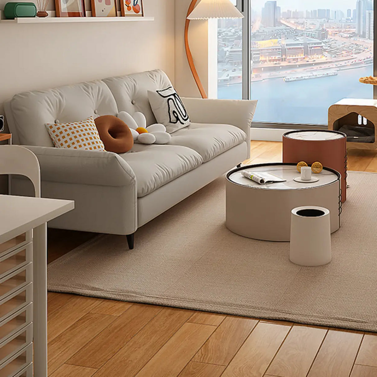 Adjustable Armrest Height Beige Cotton Linen Sleeper Image - 6