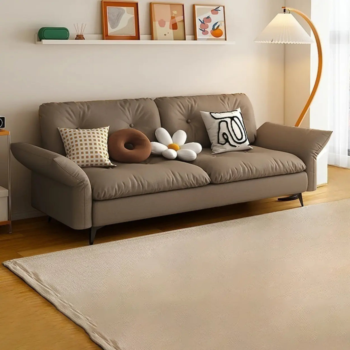 Adjustable Armrest Height Beige Cotton Linen Sleeper Image - 7