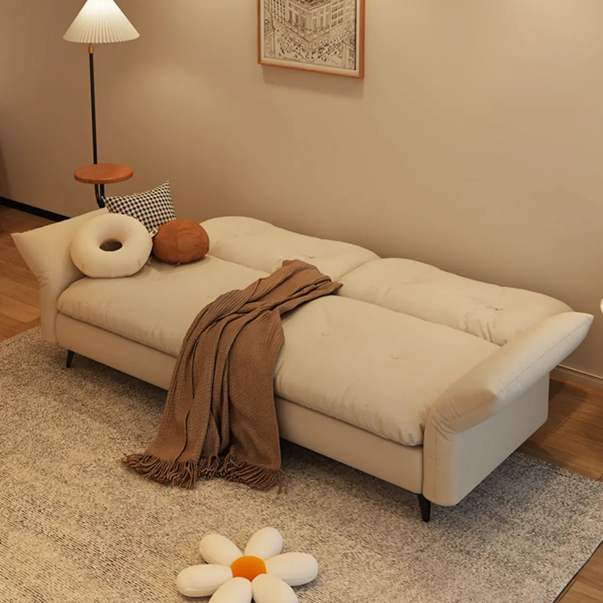 Adjustable Armrest Height Beige Cotton Linen Sleeper Image - 8