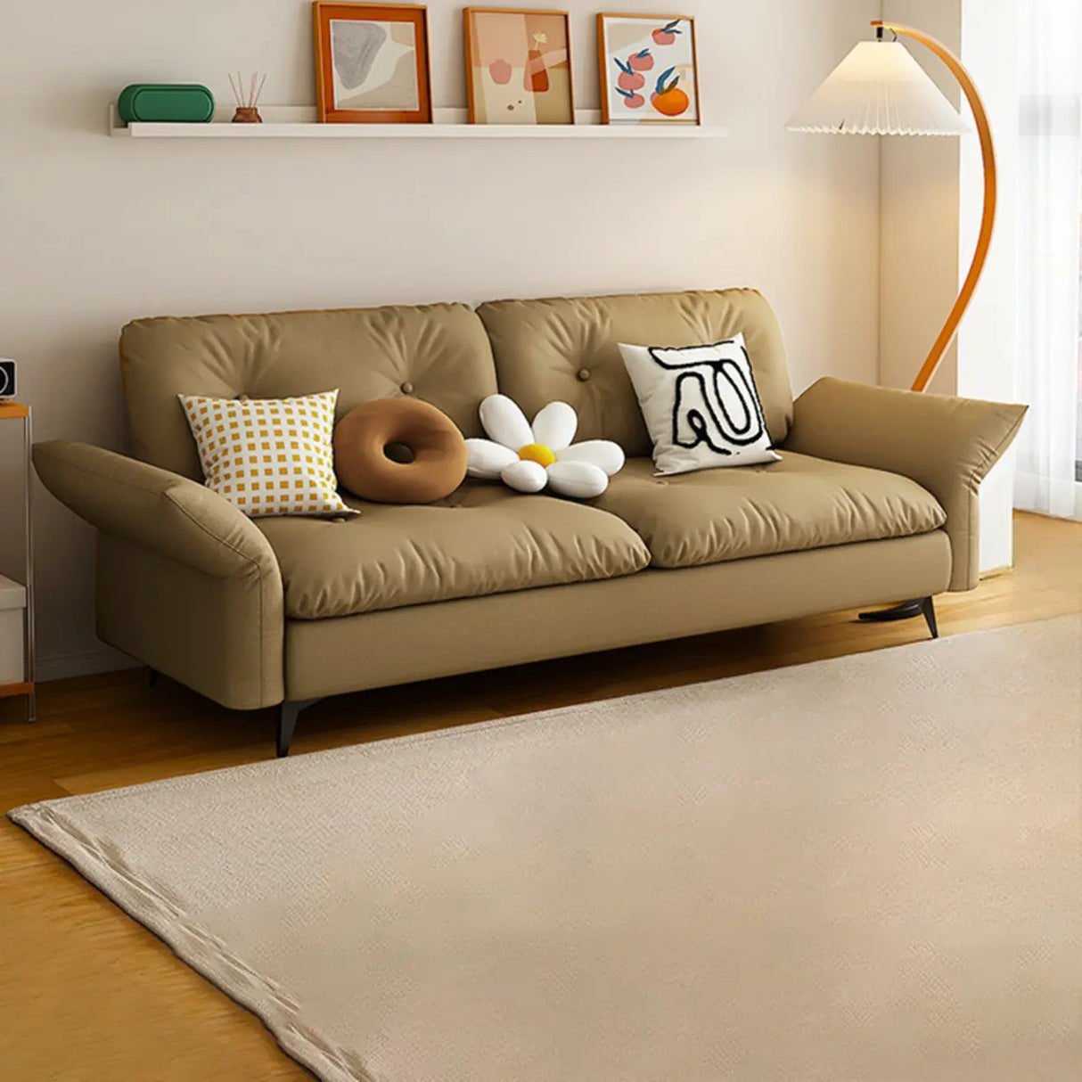 Adjustable Armrest Height Beige Cotton Linen Sleeper Image - 9