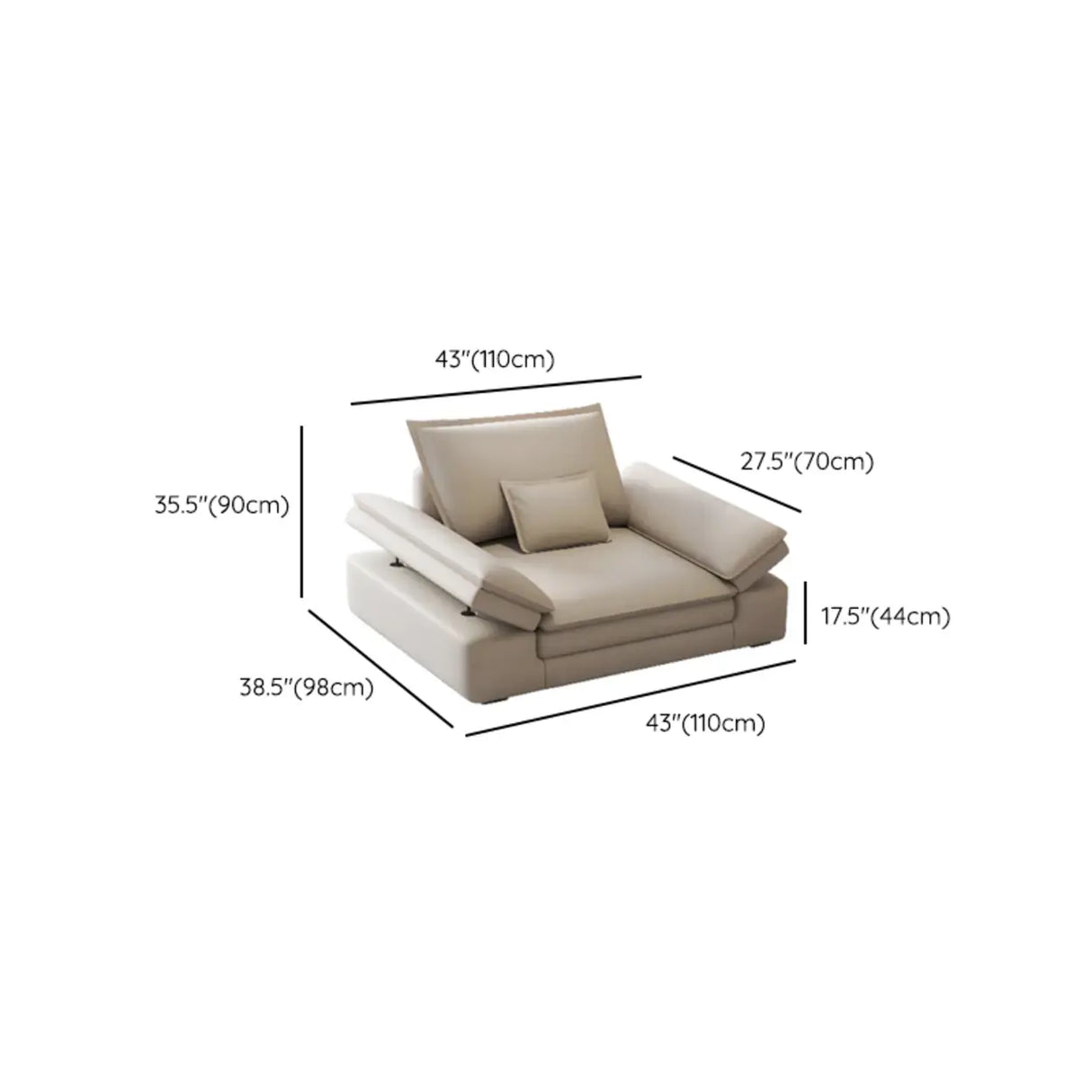 Adjustable Armrest Height Off-White Tech Cloth Sofa