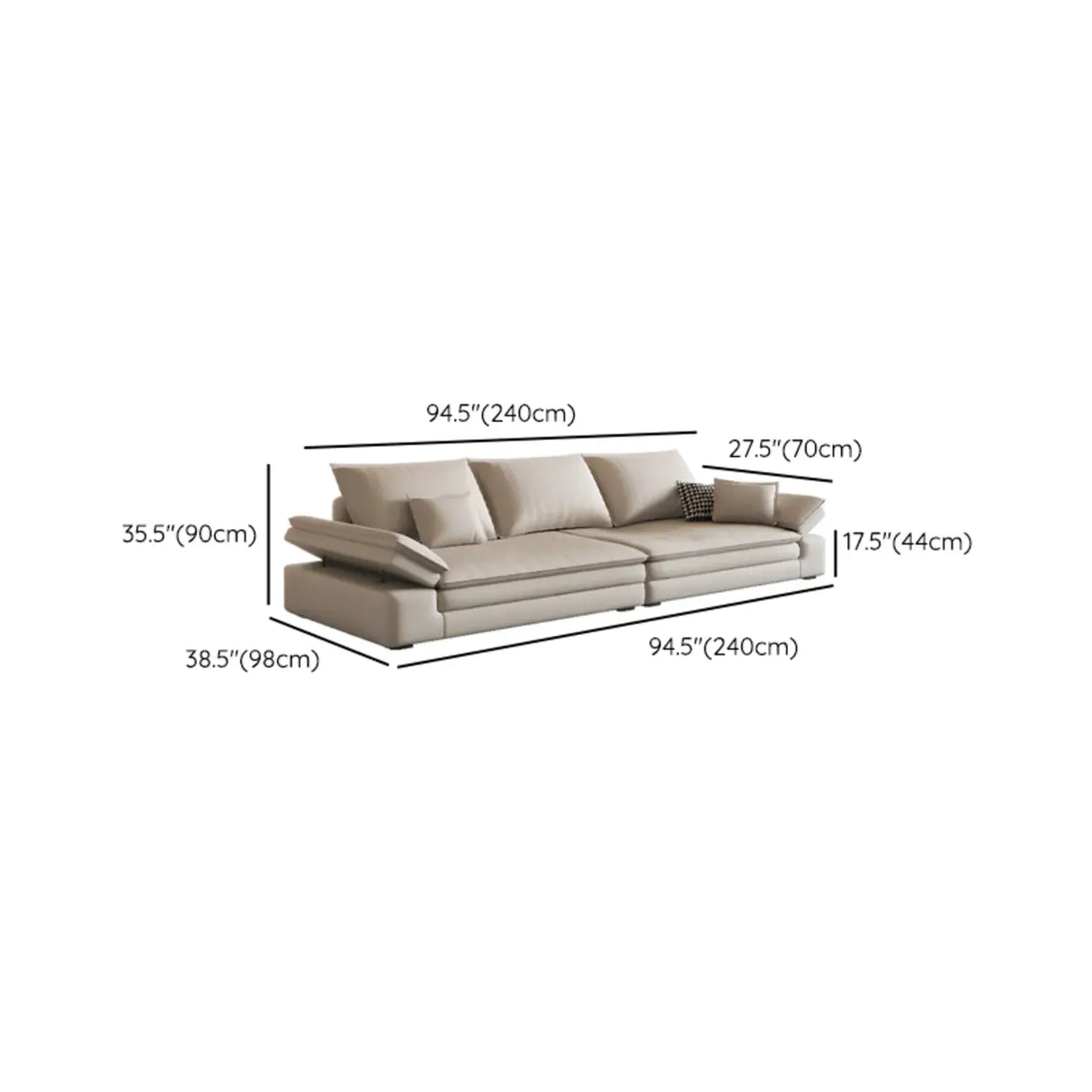 Adjustable Armrest Height Off-White Tech Cloth Sofa Image - 19