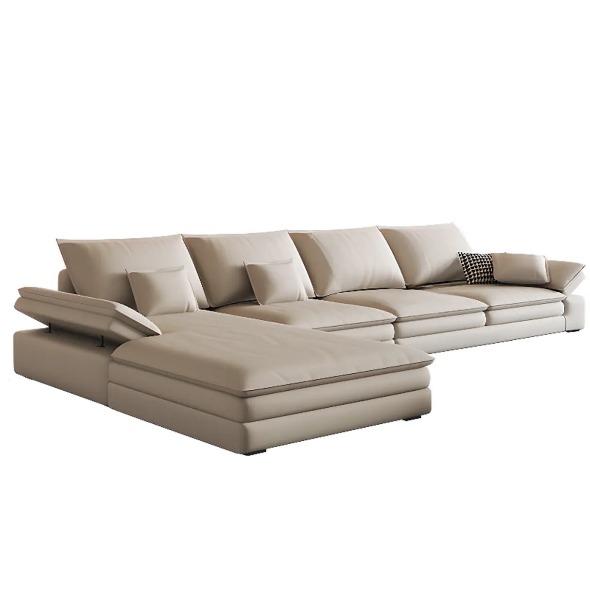 Adjustable Armrest Height Off-White Tech Cloth Sofa Image - 5