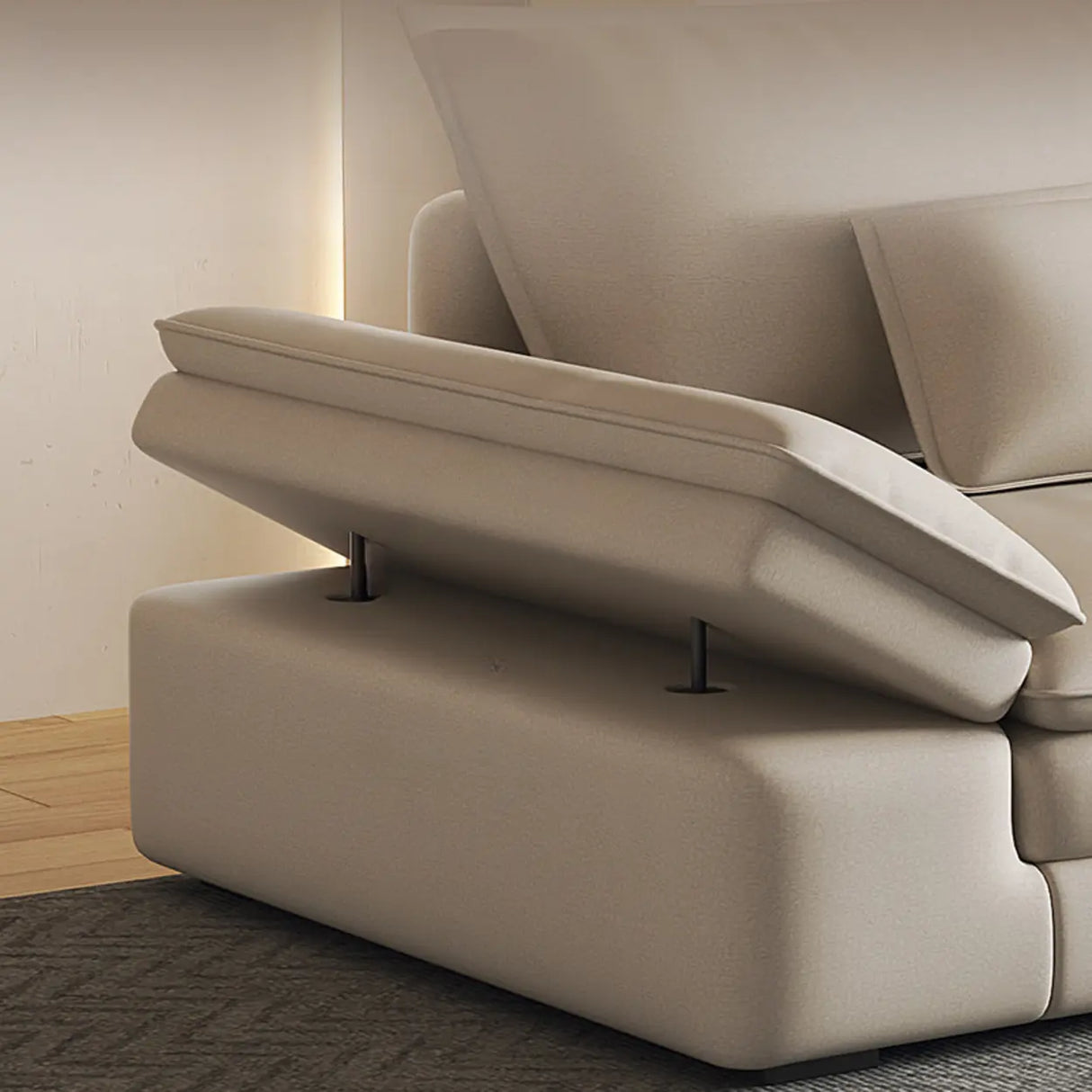 Adjustable Armrest Height Off-White Tech Cloth Sofa Image - 6