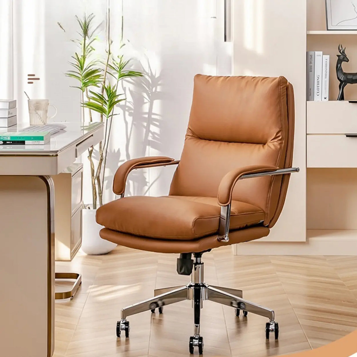 Adjustable Arms Swivel Ergonomic Leather Office Chair Image - 1