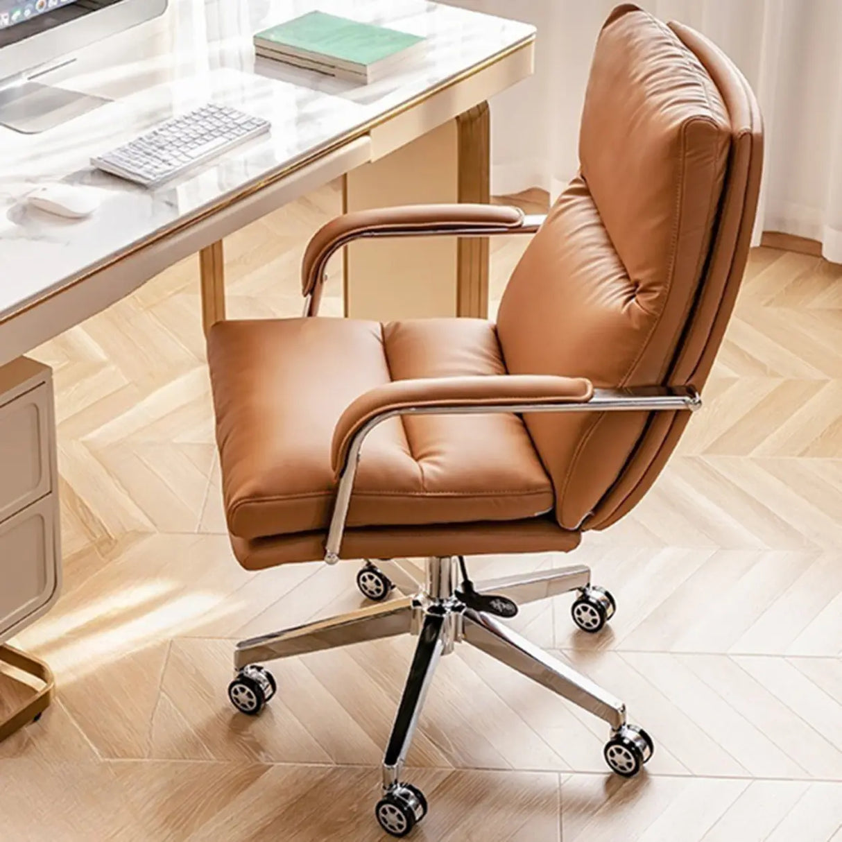 Adjustable Arms Swivel Ergonomic Leather Office Chair Image - 4