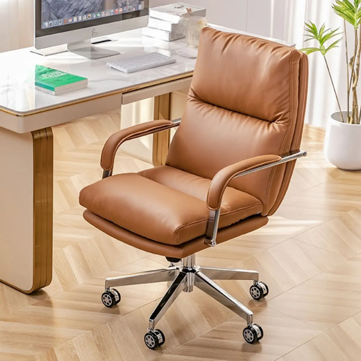 Adjustable Arms Swivel Ergonomic Leather Office Chair Image - 6
