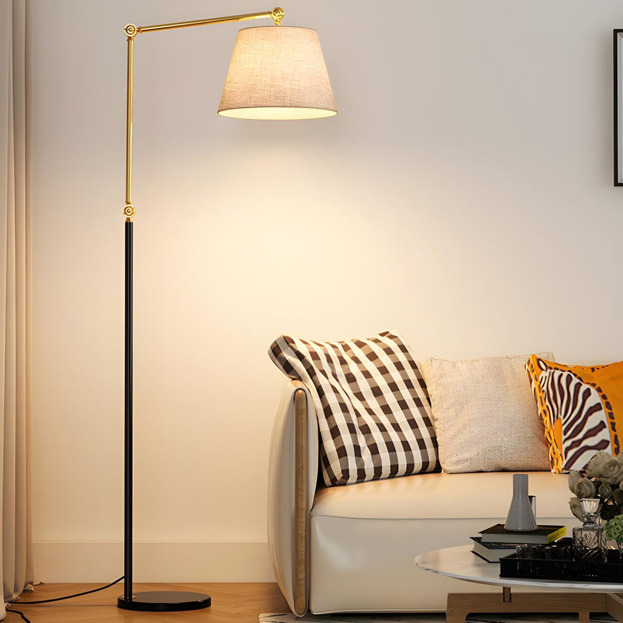 Adjustable Barrel Modern Black and Gold Floor Lamp Image - 19