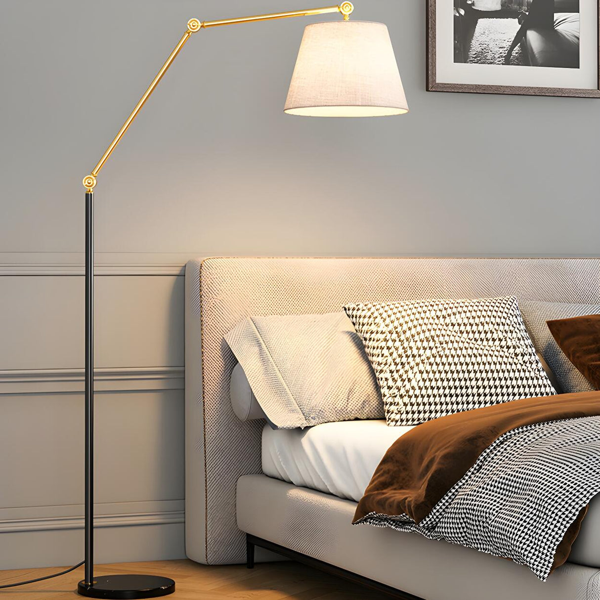 Adjustable Barrel Modern Black and Gold Floor Lamp Image - 7