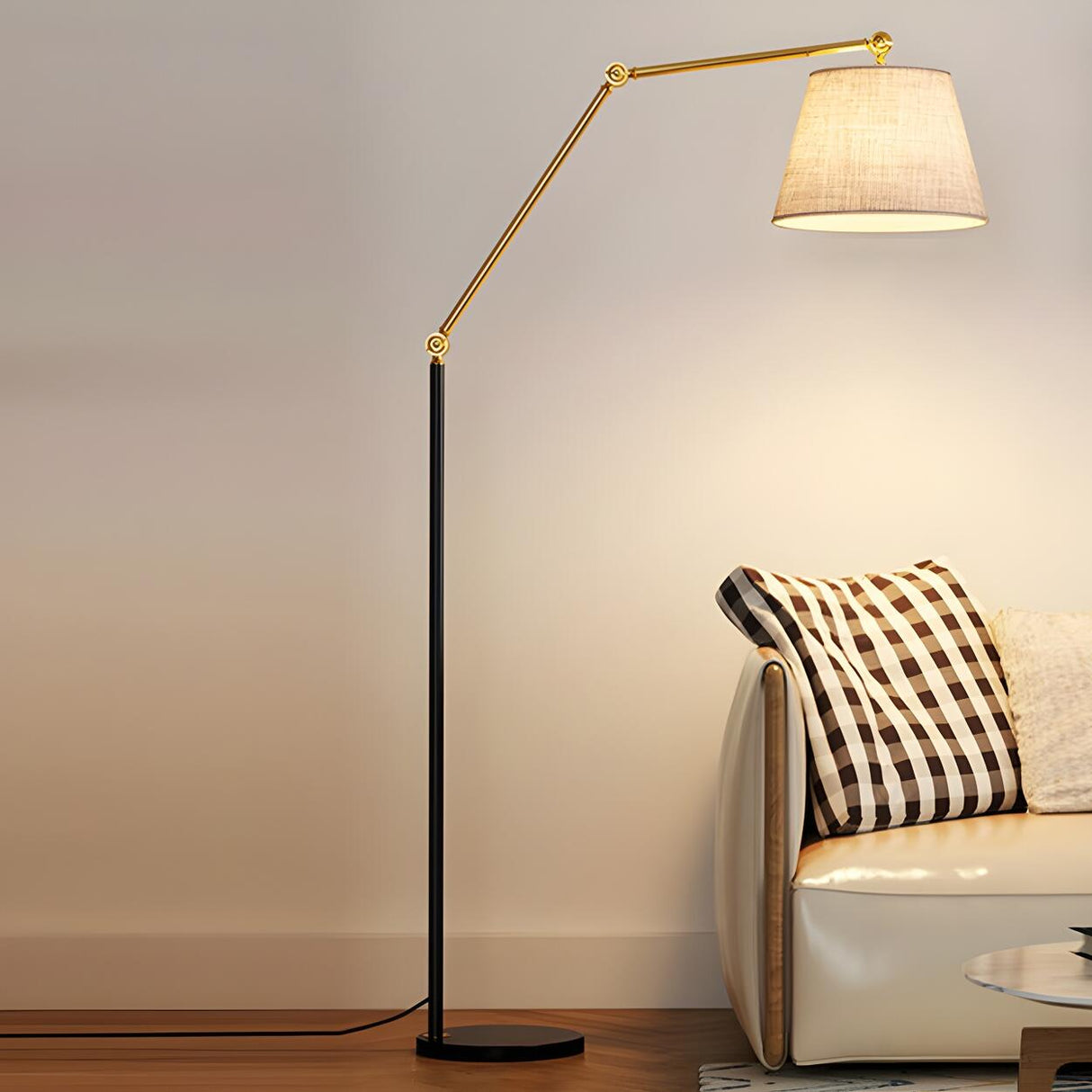Adjustable Barrel Modern Black and Gold Floor Lamp Image - 8