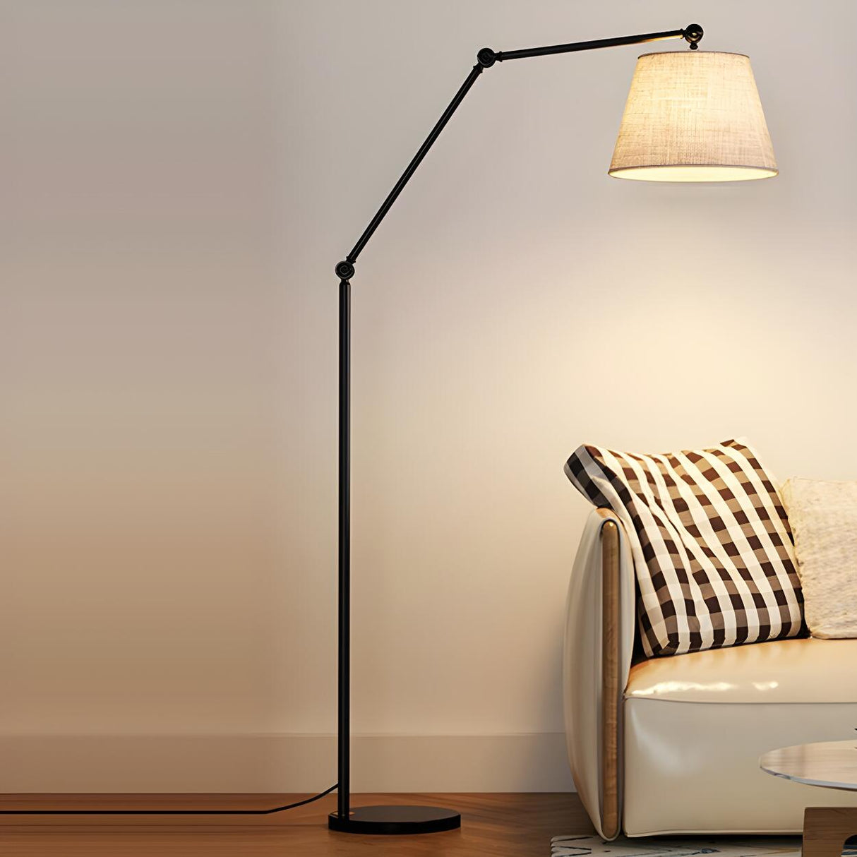 Adjustable Barrel Modern Black and Gold Floor Lamp Image - 9