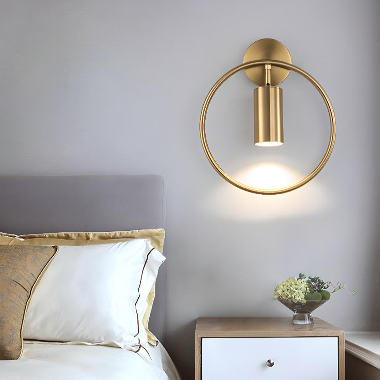 Adjustable Bedside Black and Gold Ring Wall Sconce Image - 3