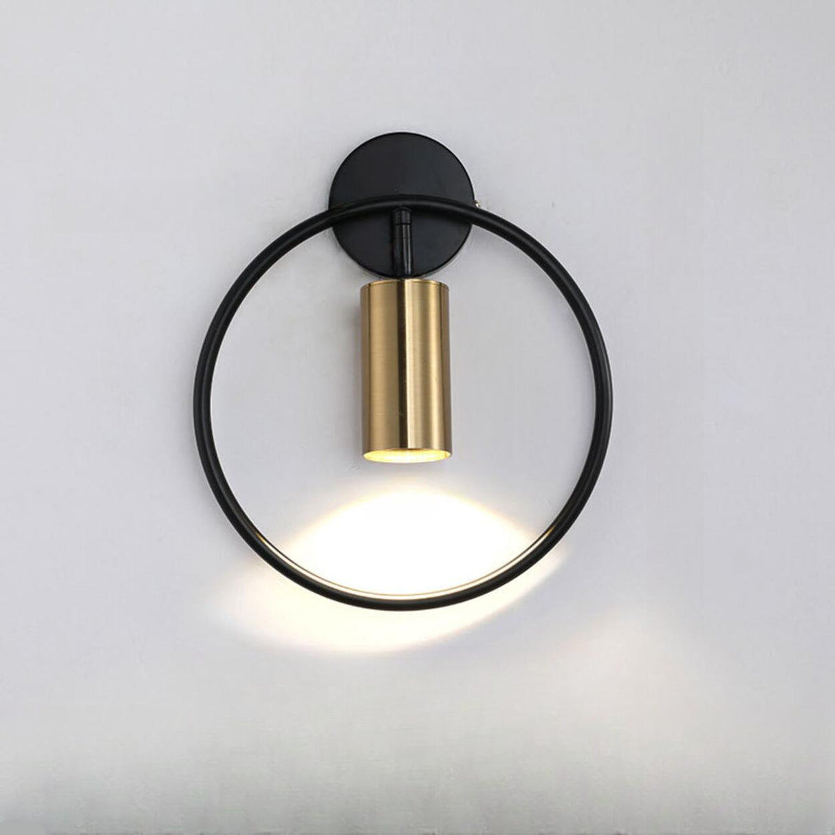 Adjustable Bedside Black and Gold Ring Wall Sconce Image - 9