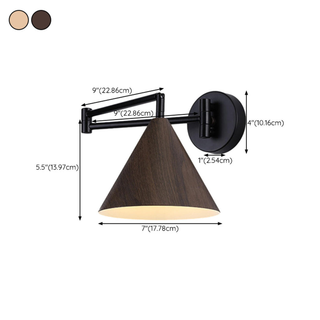 Adjustable Black Cone Metal Swing Arm Wall Sconce