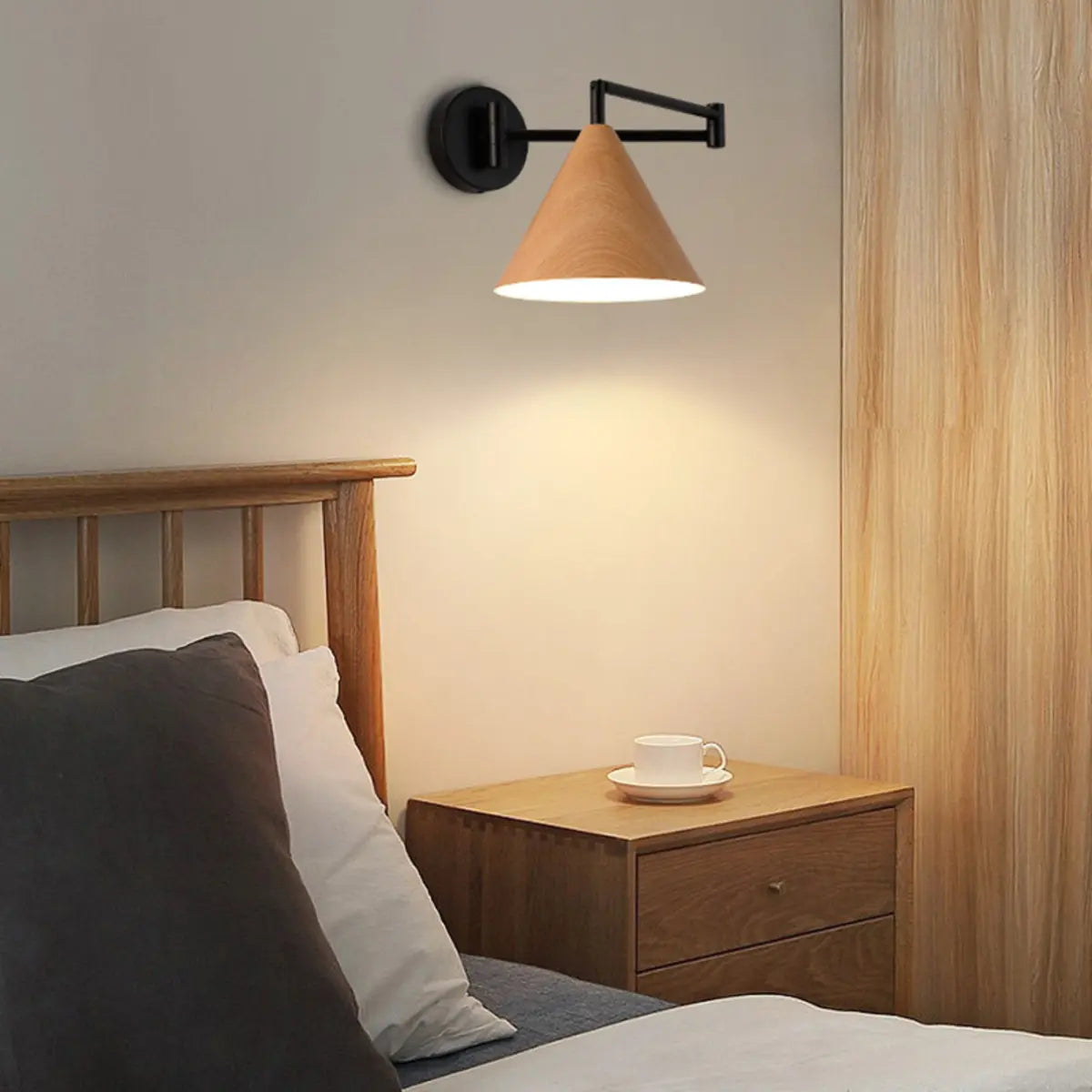 Adjustable Black Cone Metal Swing Arm Wall Sconce Image - 4
