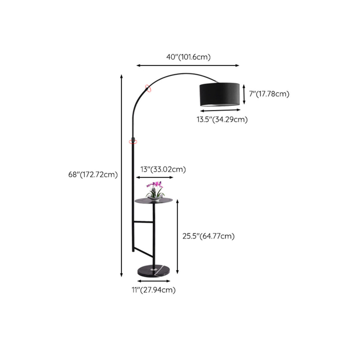 Adjustable Black Drum and Arc Side Table Floor Lamp