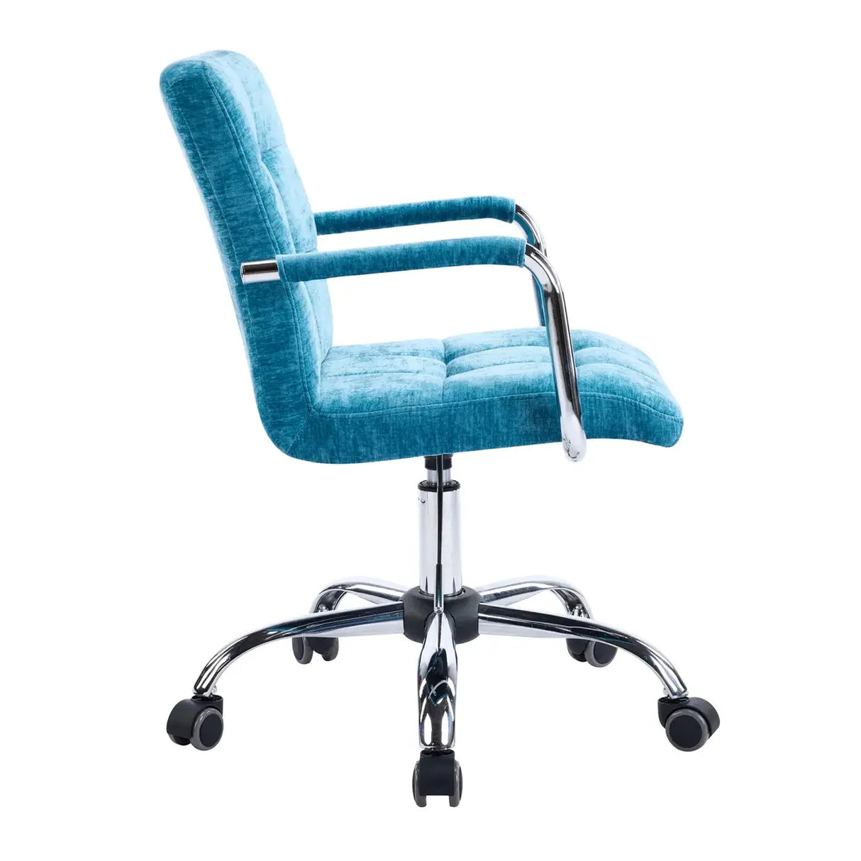 Adjustable Blue Upholstered Swivel Ergonomic Rolling Office Chair Image - 5