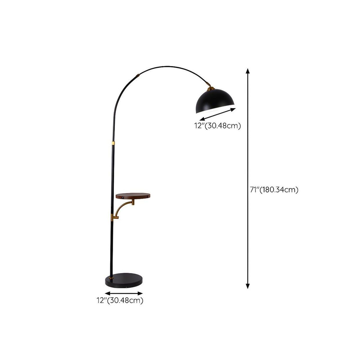Adjustable Cone and Arched Floor Lamp with Side Table