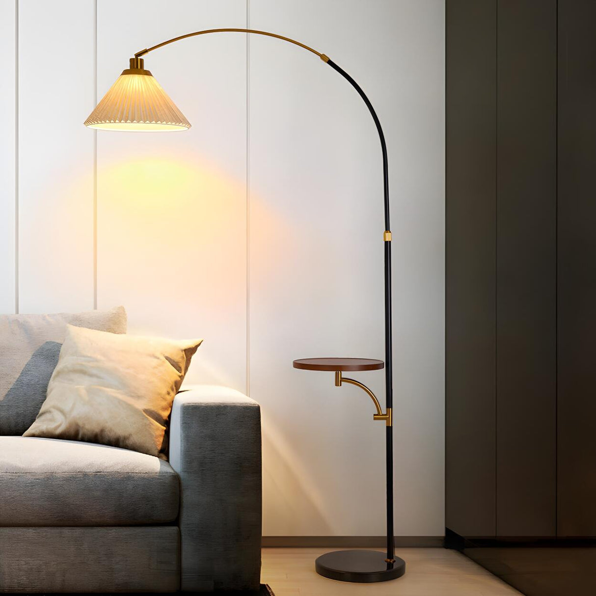 Adjustable Cone and Arched Floor Lamp with Side Table Image - 6