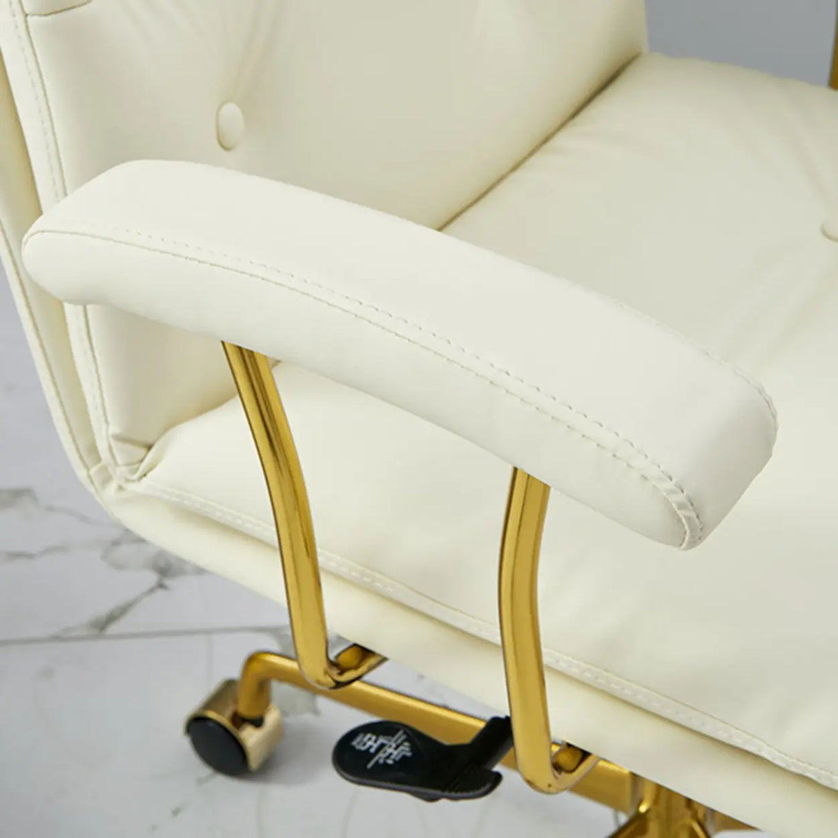 Adjustable Cream Leather Ergonomic Office Chair with Arms Image - 10