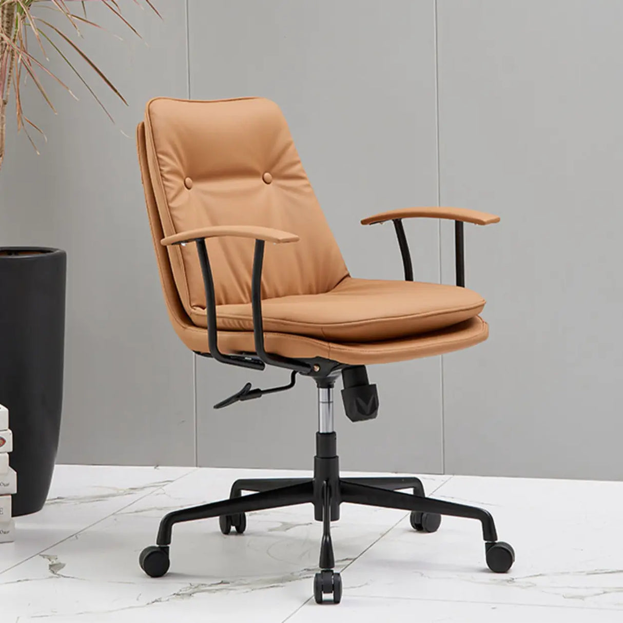 Adjustable Cream Leather Ergonomic Office Chair with Arms Image - 13