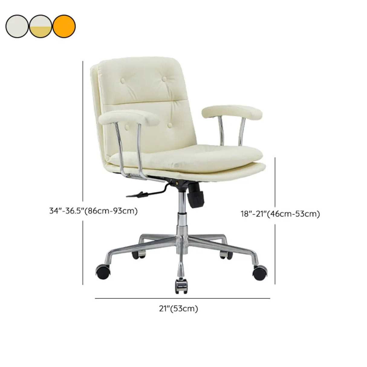 Adjustable Cream Leather Ergonomic Office Chair with Arms