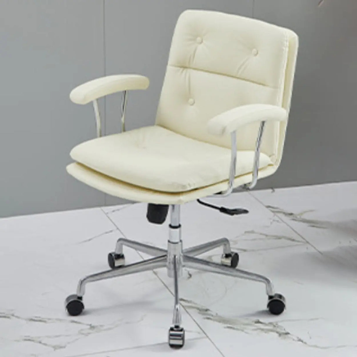 Adjustable Cream Leather Ergonomic Office Chair with Arms Image - 4