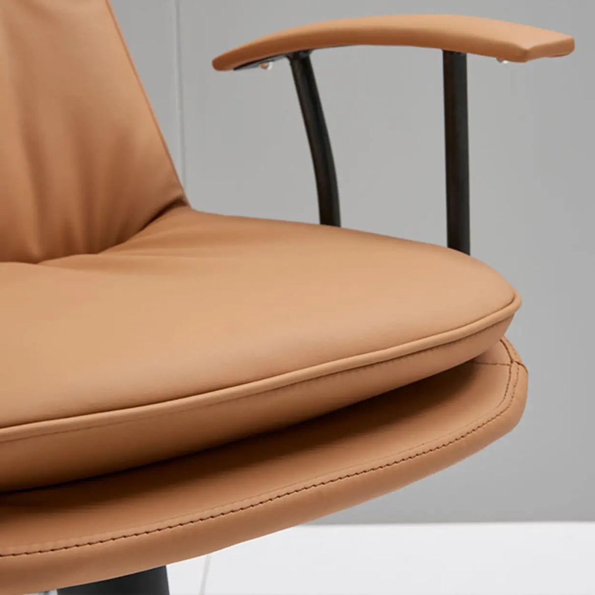 Adjustable Cream Leather Ergonomic Office Chair with Arms Image - 7