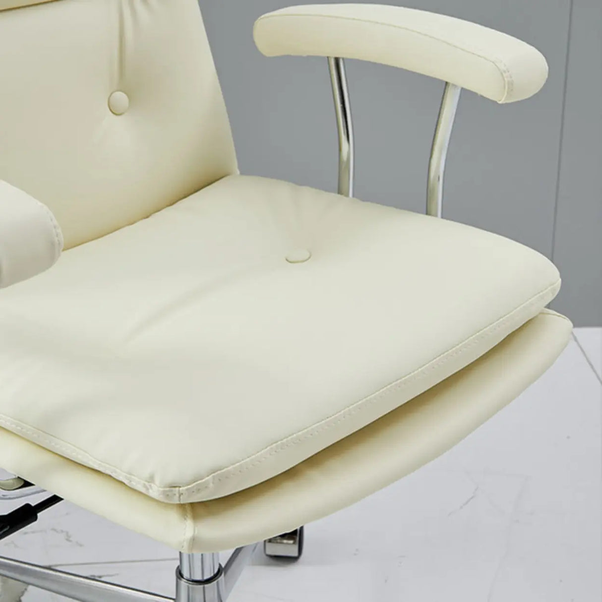 Adjustable Cream Leather Ergonomic Office Chair with Arms Image - 9