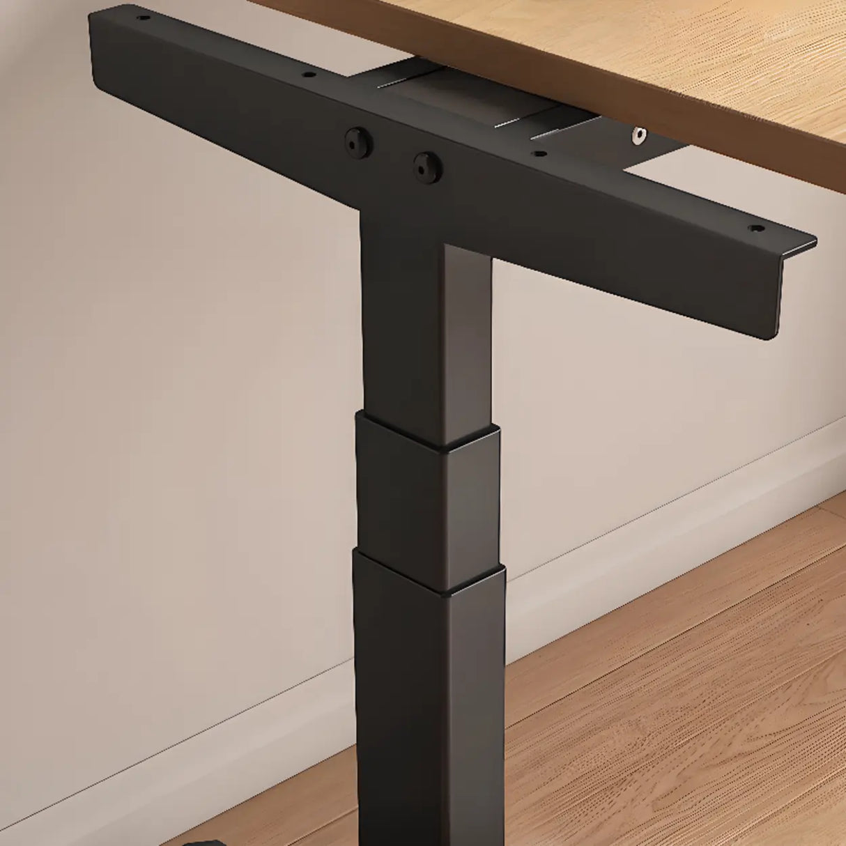 Adjustable Dark Walnut-Black Wood T-Shape Computer Desk Image - 10