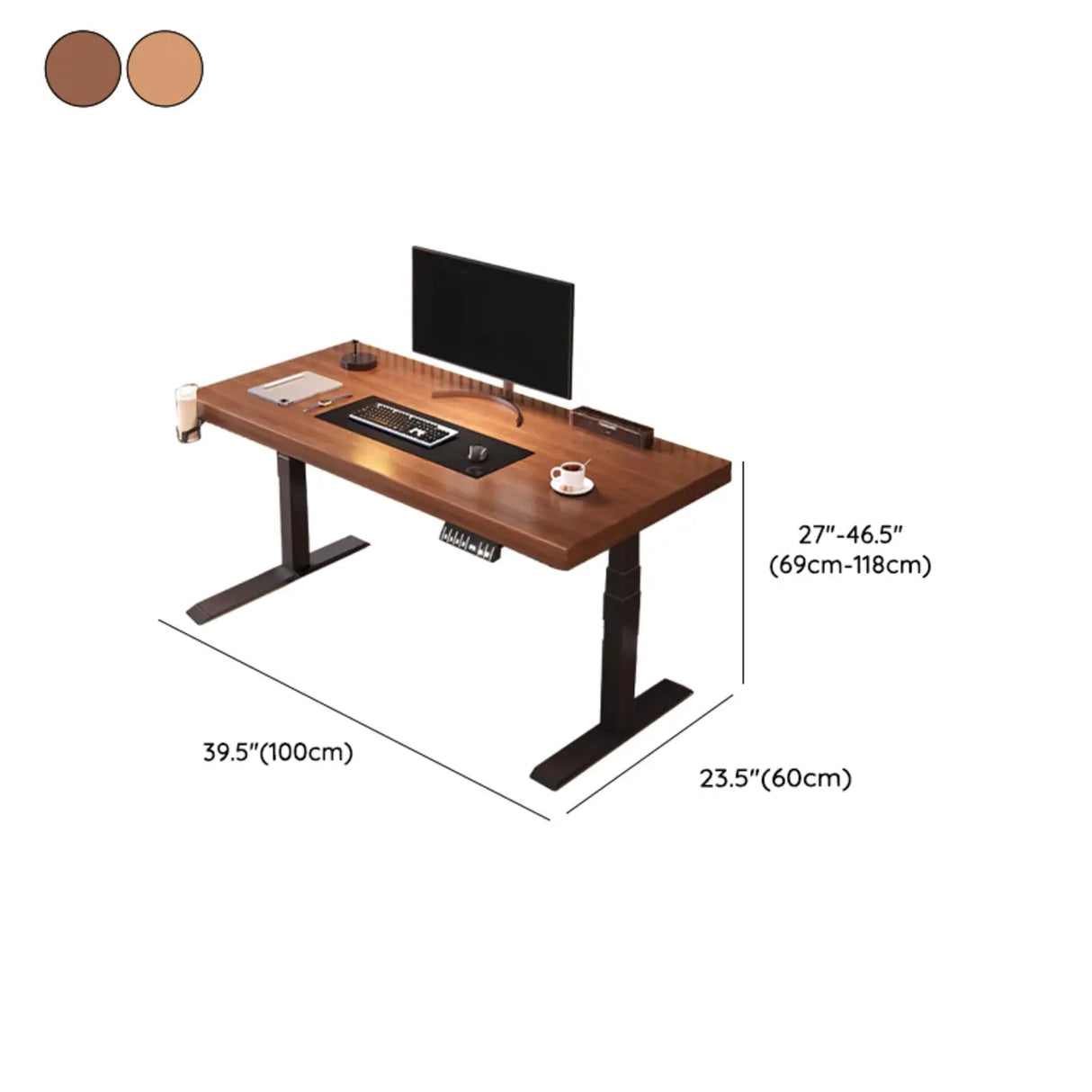 Adjustable Dark Walnut-Black Wood T-Shape Computer Desk Image - 46
