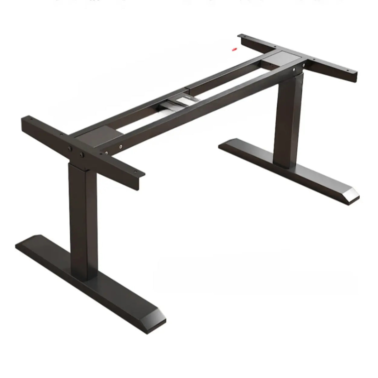 Adjustable Dark Walnut-Black Wood T-Shape Computer Desk Image - 8