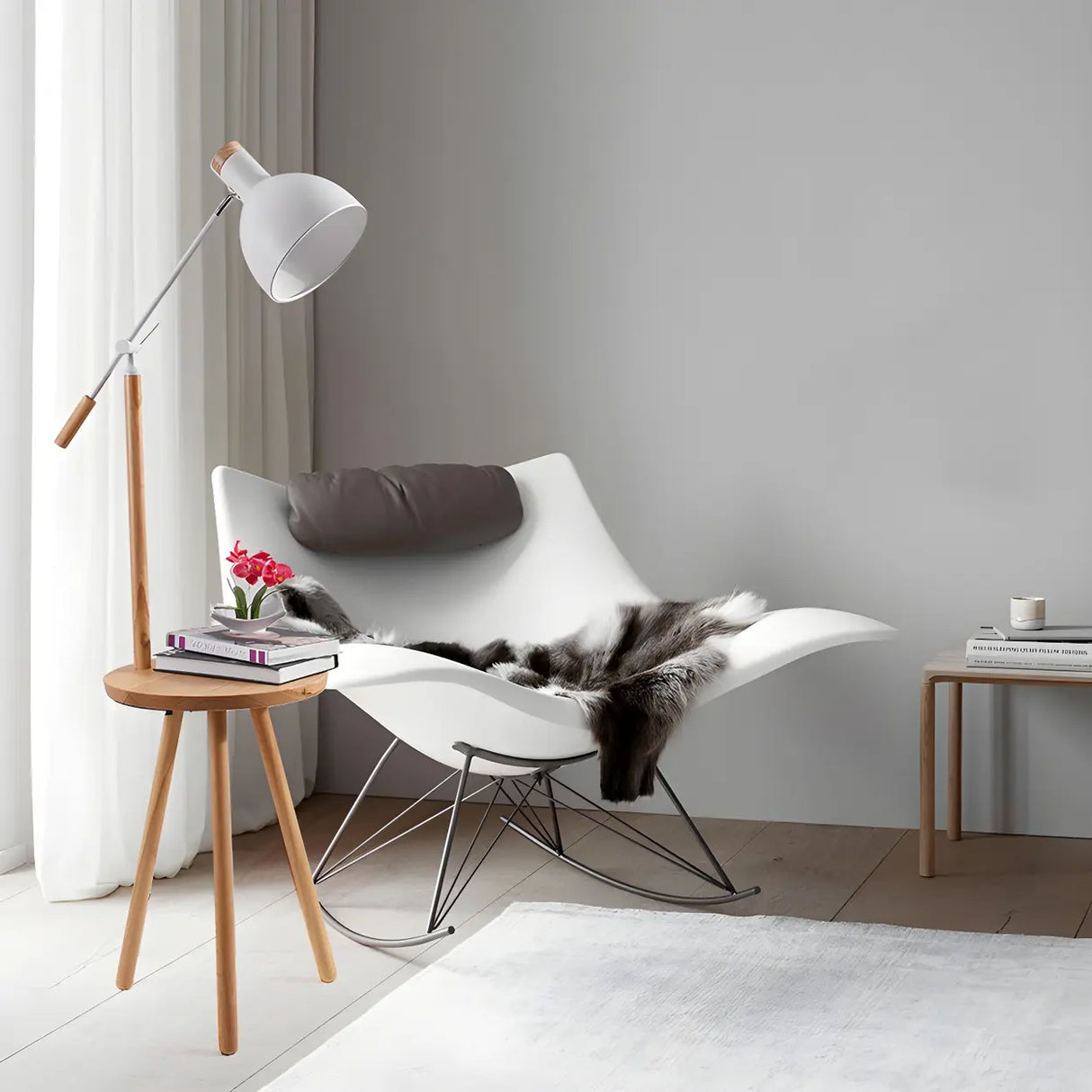 Adjustable Dome Wooden Floor Lamp with Side Table Image - 15