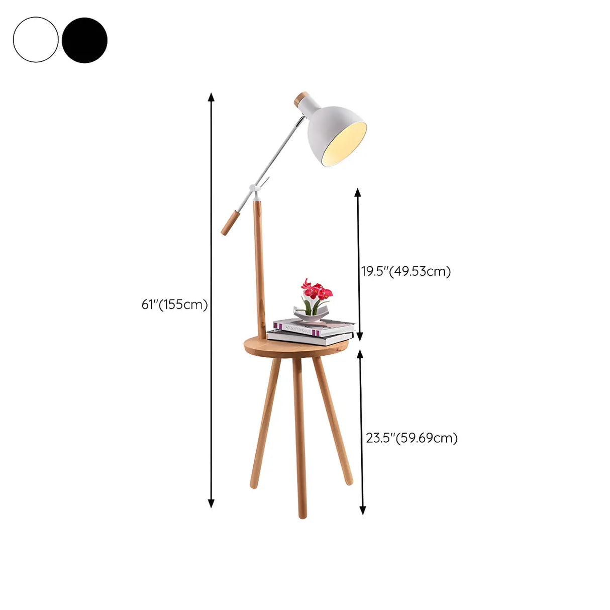 Adjustable Dome Wooden Floor Lamp with Side Table