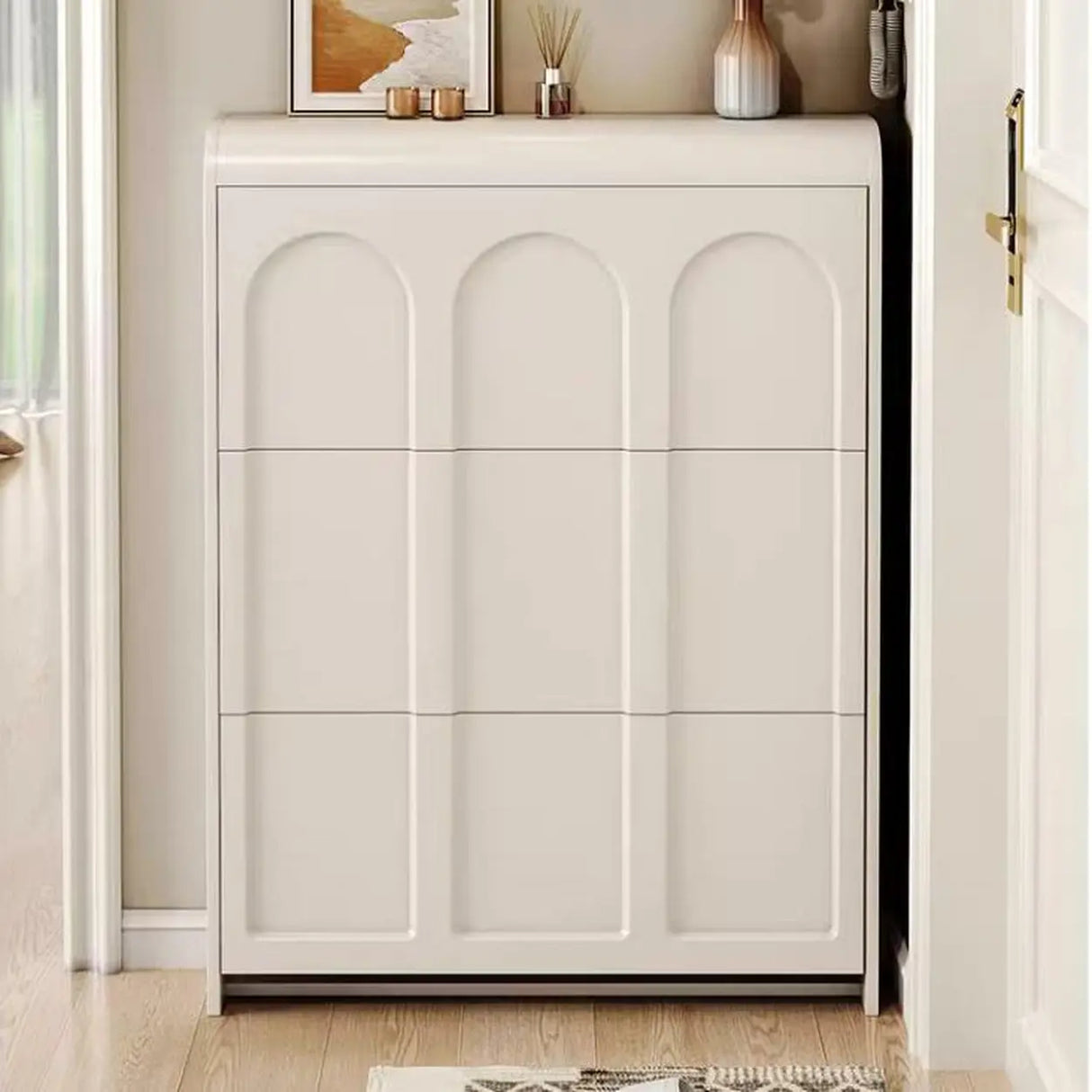 Adjustable Entryway White Drop Front Shoe Storage Cabinet Image - 3