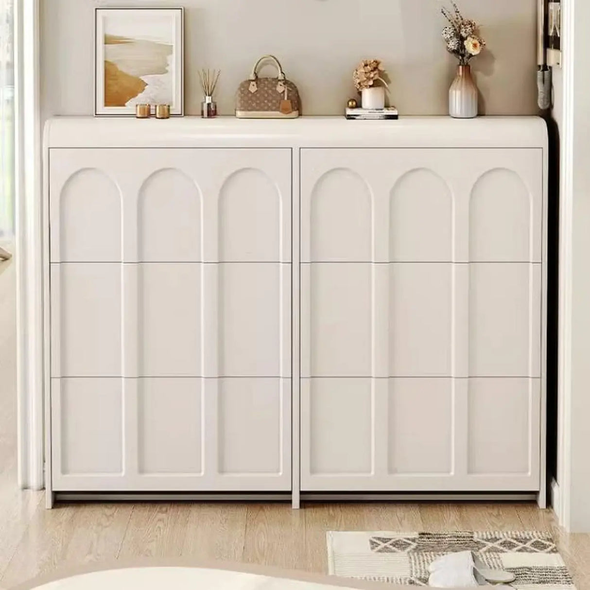 Adjustable Entryway White Drop Front Shoe Storage Cabinet Image - 4