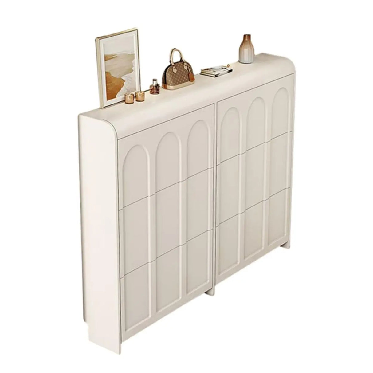 Adjustable Entryway White Drop Front Shoe Storage Cabinet Image - 5