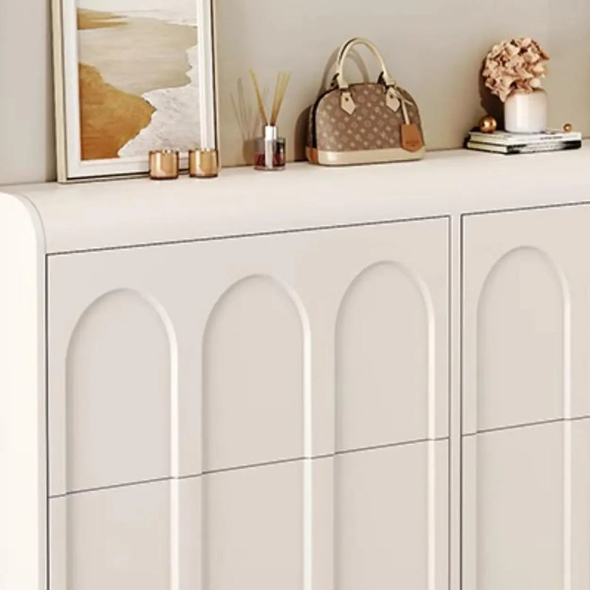 Adjustable Entryway White Drop Front Shoe Storage Cabinet Image - 8