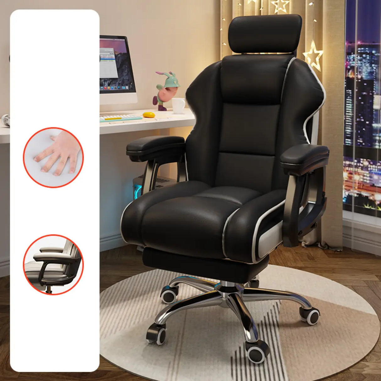 Adjustable Ergonomic Leather Footrest Cream Office Chair Image - 15