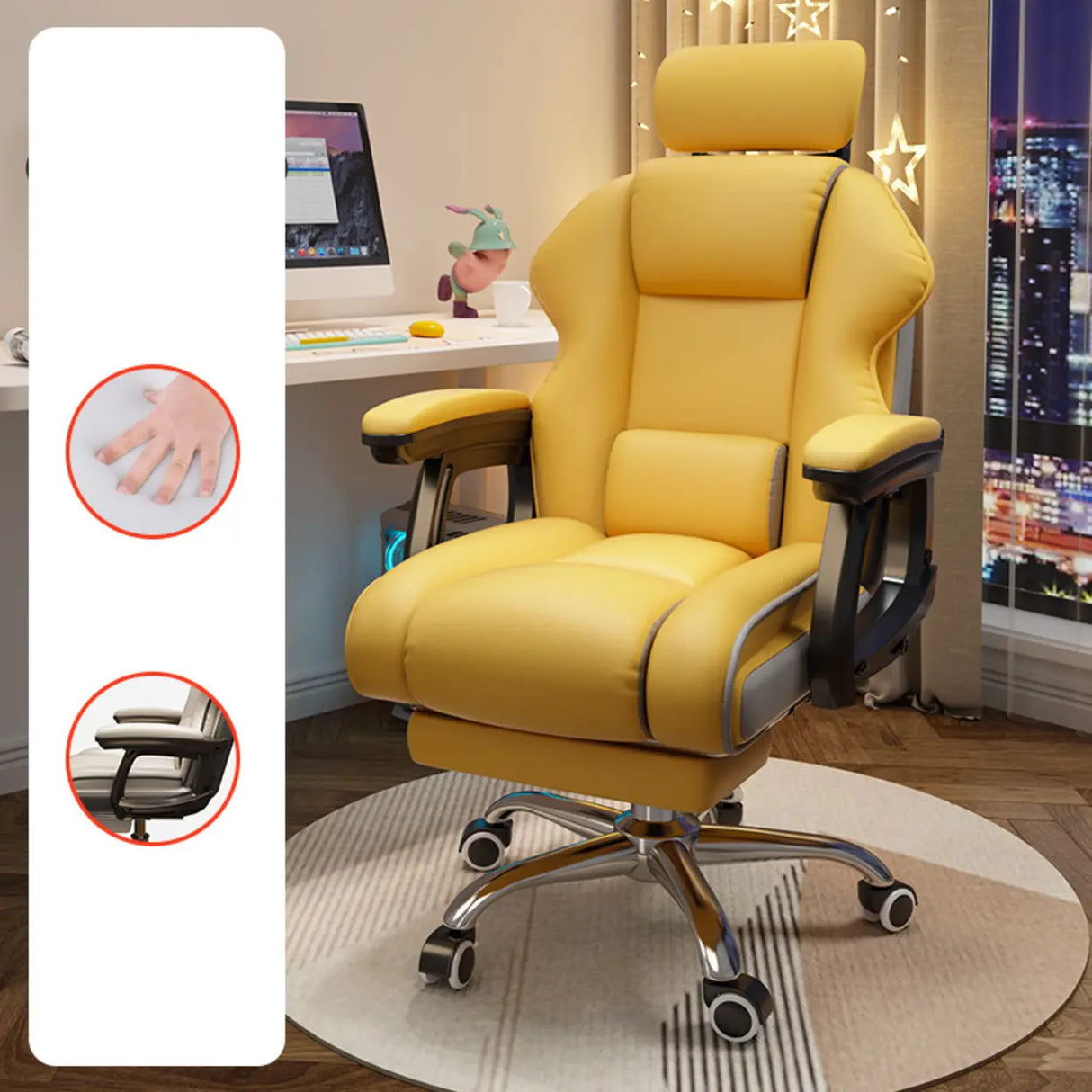Adjustable Ergonomic Leather Footrest Cream Office Chair Image - 16