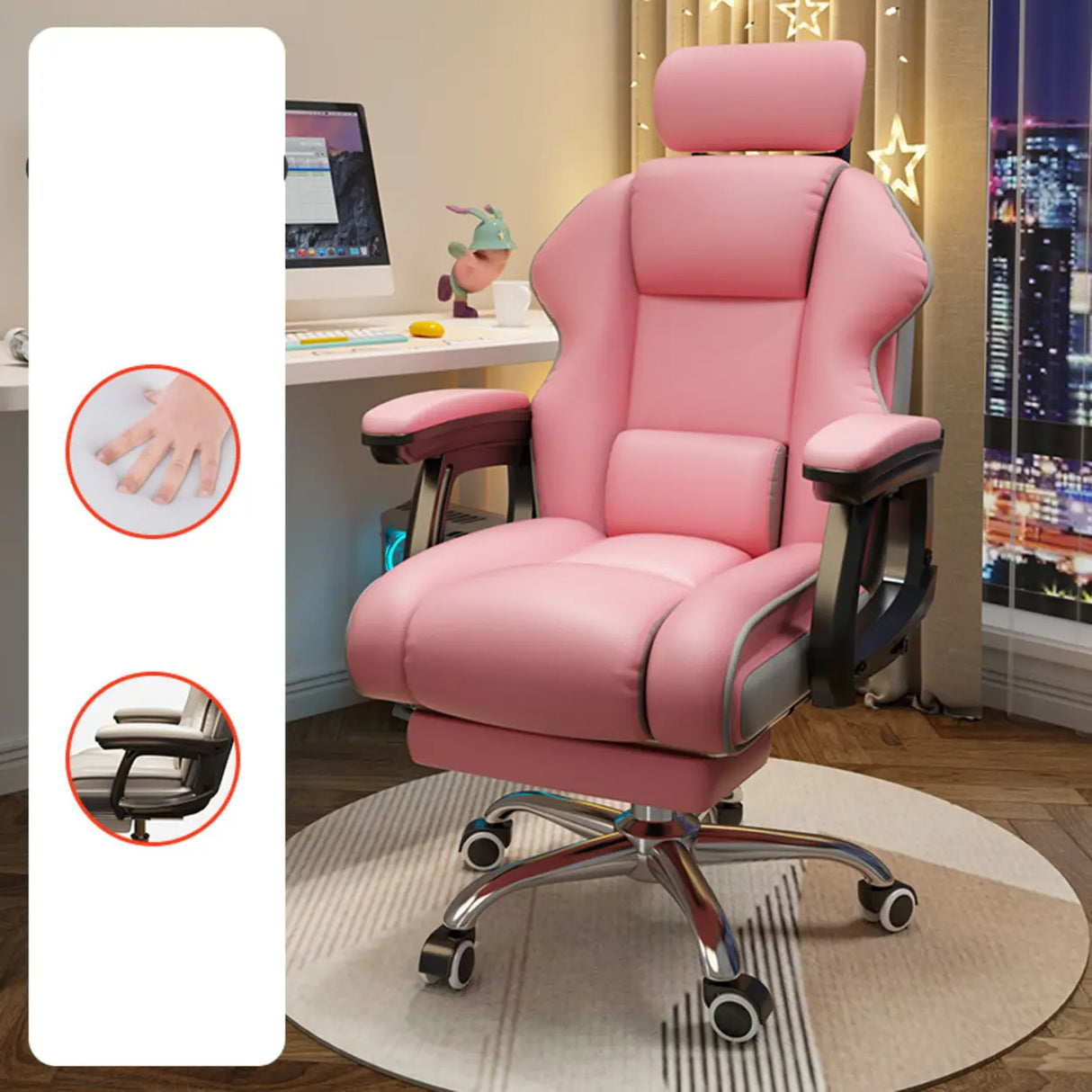 Adjustable Ergonomic Leather Footrest Cream Office Chair Image - 17