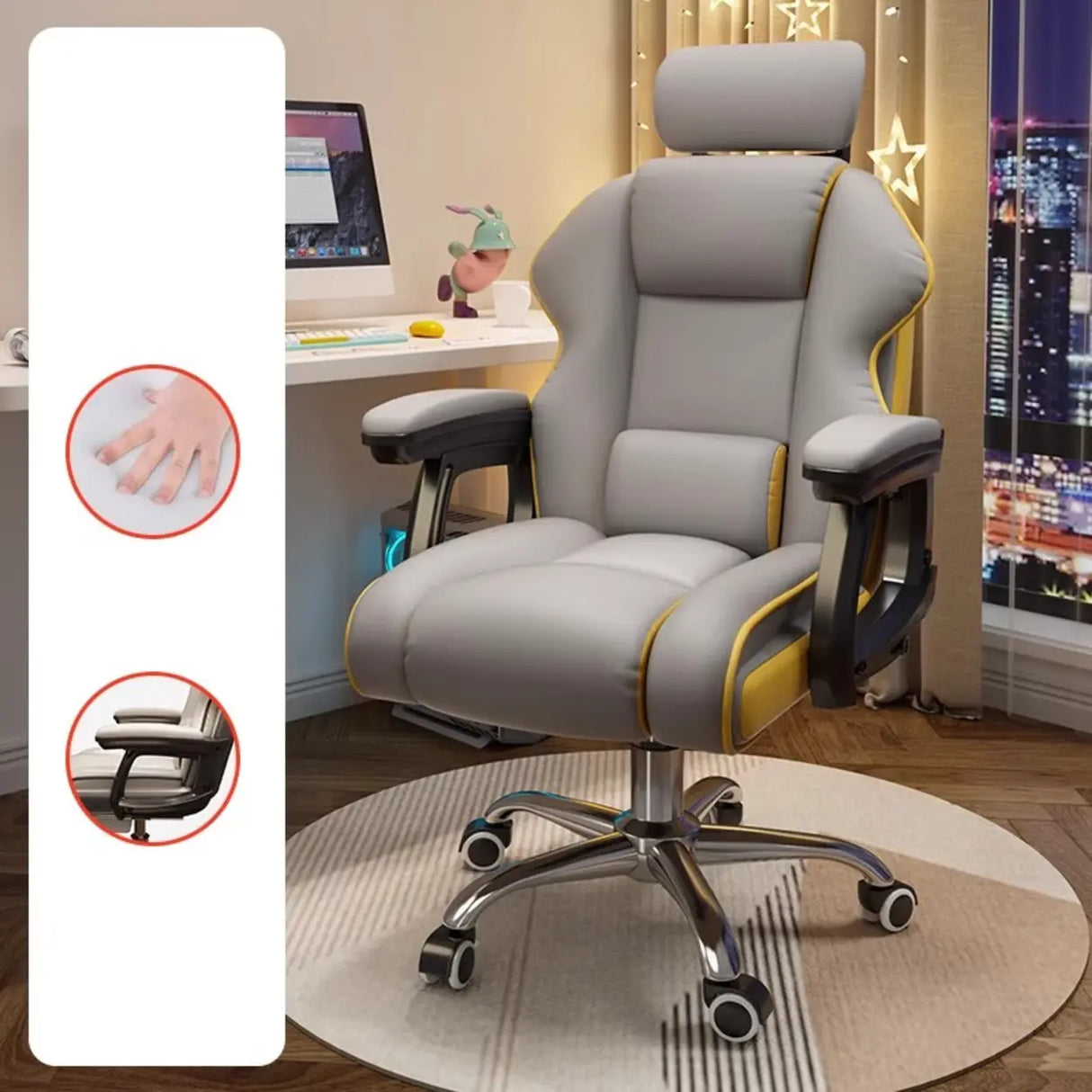 Adjustable Ergonomic Leather Footrest Cream Office Chair Image - 3