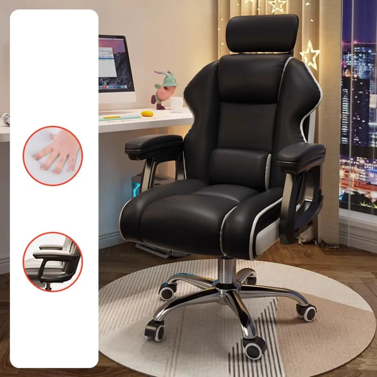 Adjustable Ergonomic Leather Footrest Cream Office Chair Image - 6