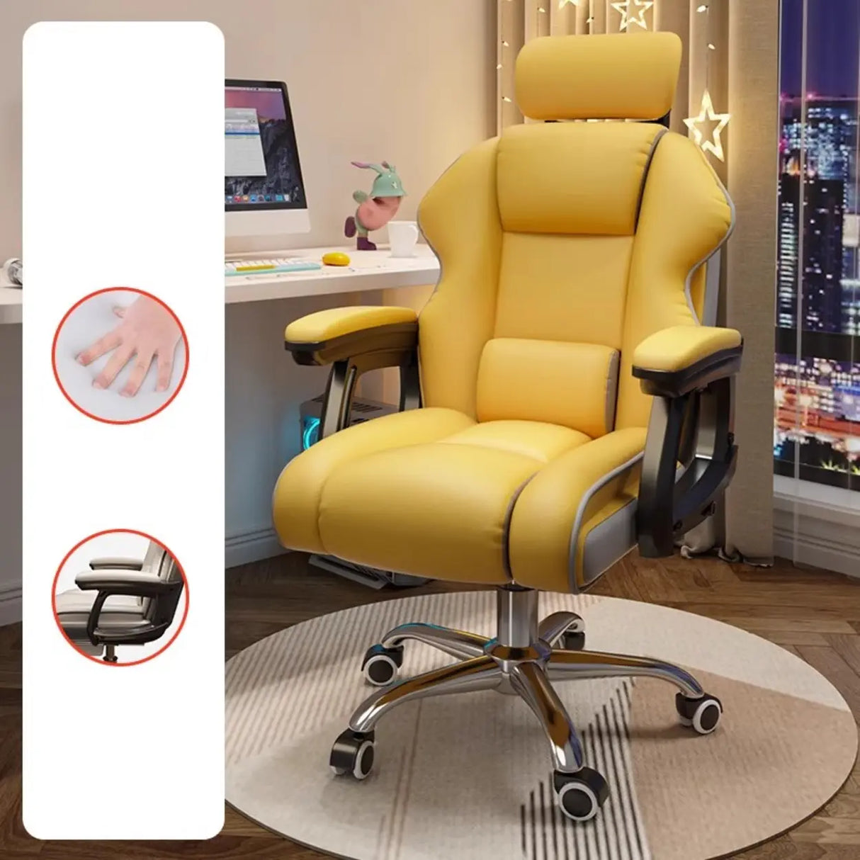 Adjustable Ergonomic Leather Footrest Cream Office Chair Image - 7