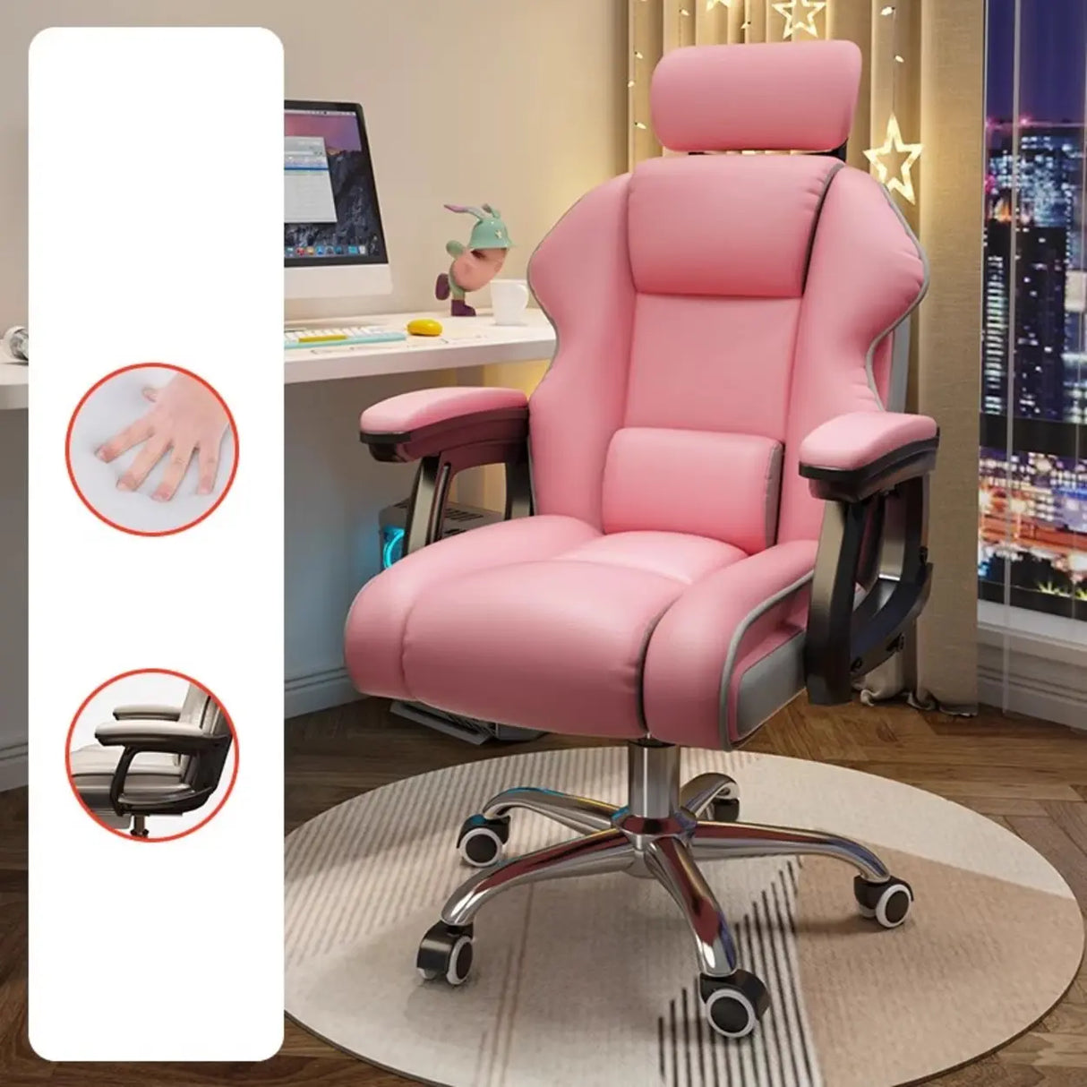 Adjustable Ergonomic Leather Footrest Cream Office Chair Image - 9