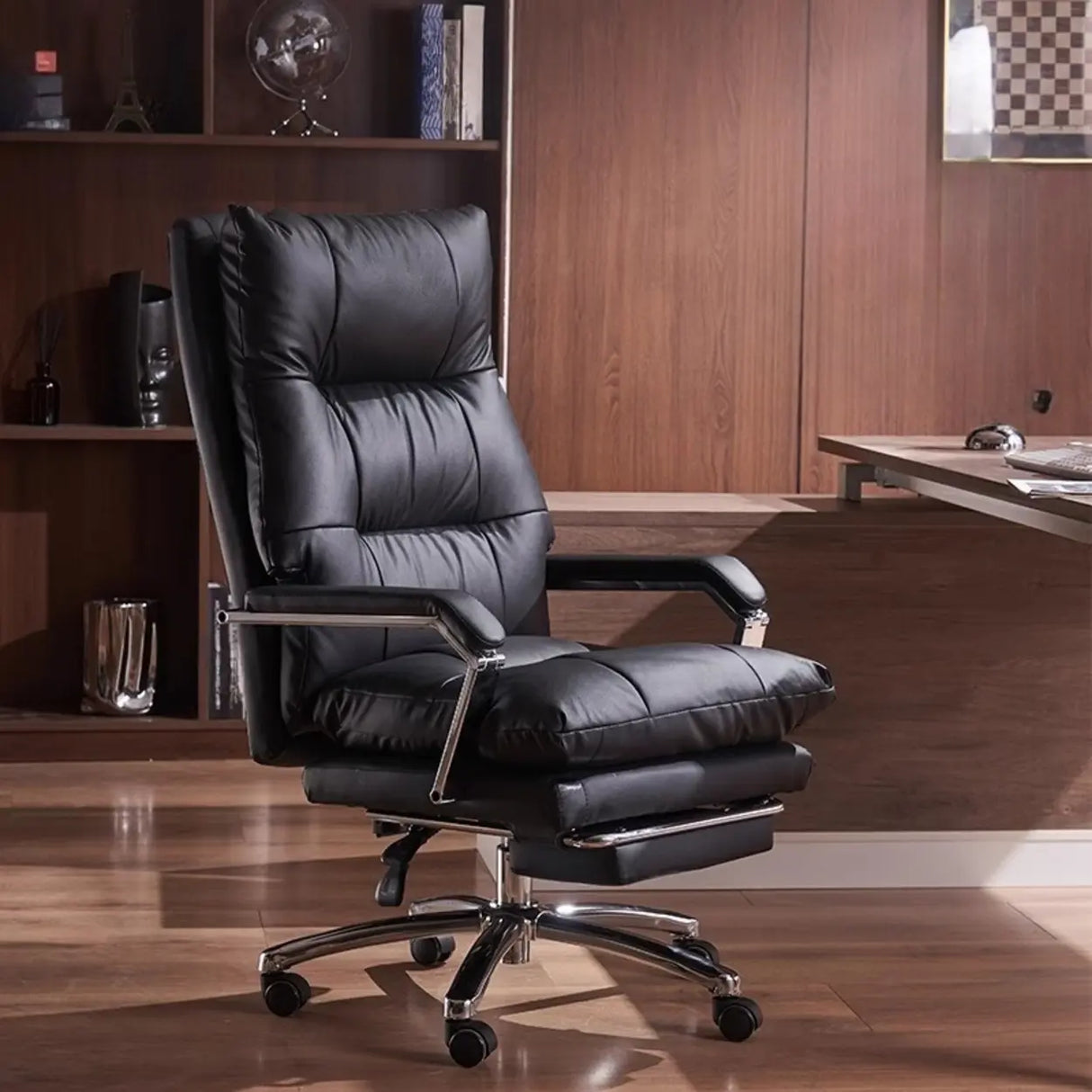 Adjustable Ergonomic Leather Orange Footrest Office Chair Image - 2